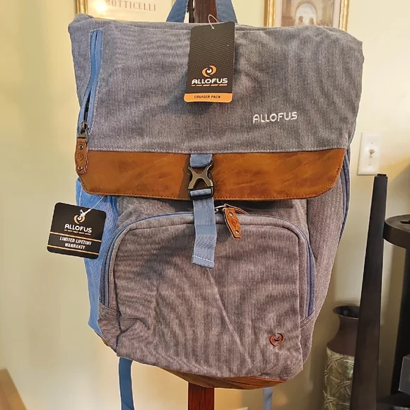 Stylish Tan Backpack with Blue Accent A Stylish Blue Canvas Backpack with Tan Leather Accents  main image 2